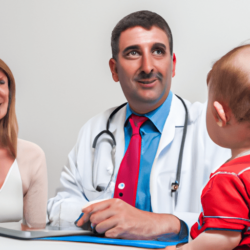 3. תמונה של הורה שואל שאלות לרופא הילדים במהלך הביקור