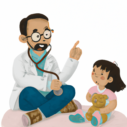 1. תמונה של רופא ילדים באינטראקציה עם ילד בבית, יוצר אווירה נוחה.